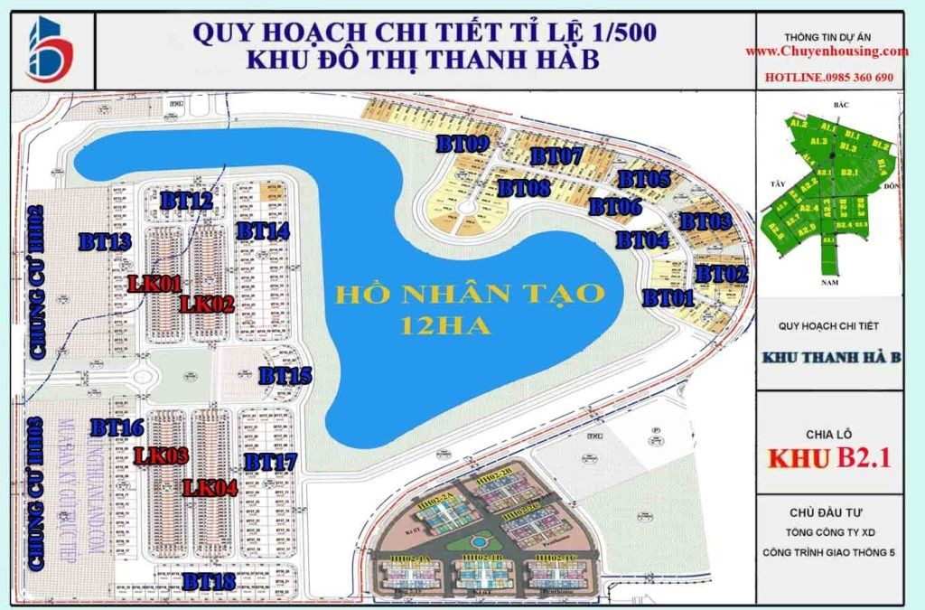 Sơ đồ phân khu B2.1 Khu đô thị Thanh Hà