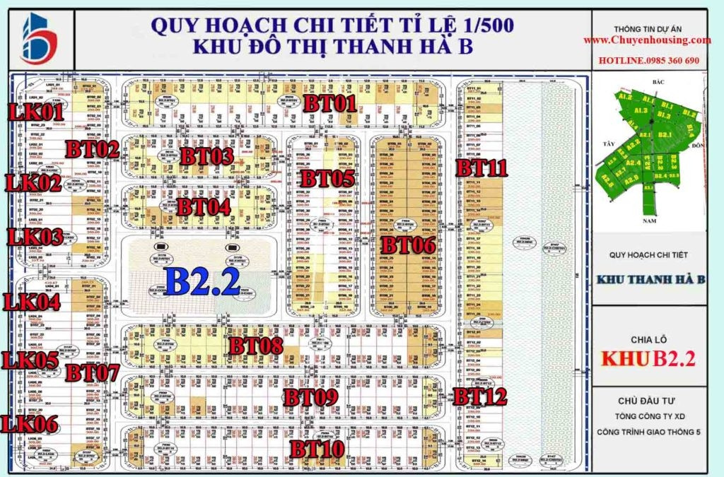 Sơ đồ phân khu B2.2 Khu đô thị Thanh Hà