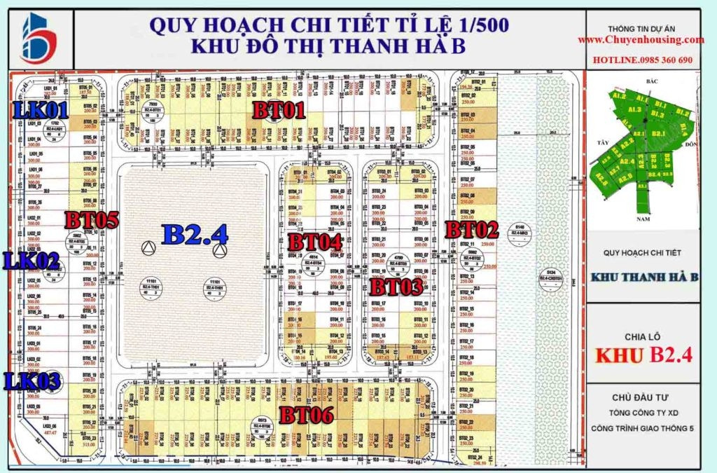 Sơ đồ phân khu B2.4 Khu đô thị Thanh Hà