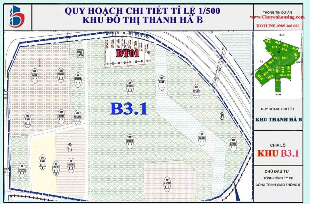 Sơ đồ phân khu B3.1 Khu đô thị Thanh Hà