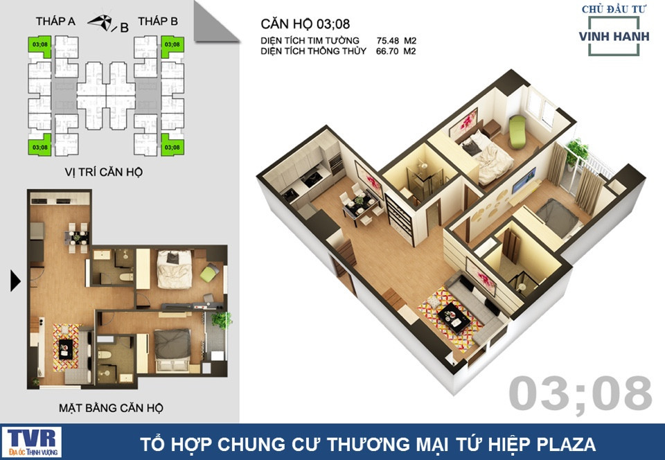 Thiết kế căn góc 2 phòng ngủ khu đô thị Tứ Hiệp
