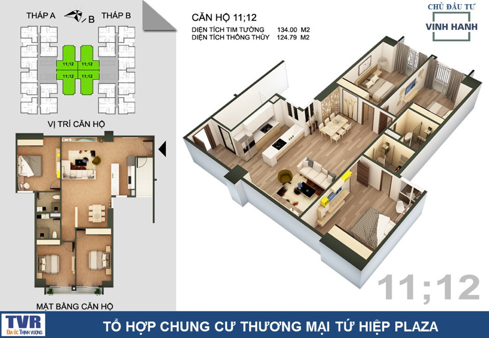 Thiết kế căn hộ 3 phòng ngủ 3 vệ sinh khu đô thị Tứ Hiệp