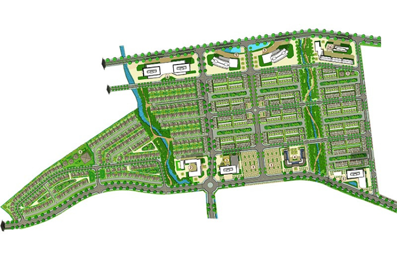 Hình ảnh minh họa khu vực Garden Land với không gian xanh mát và hồ nước