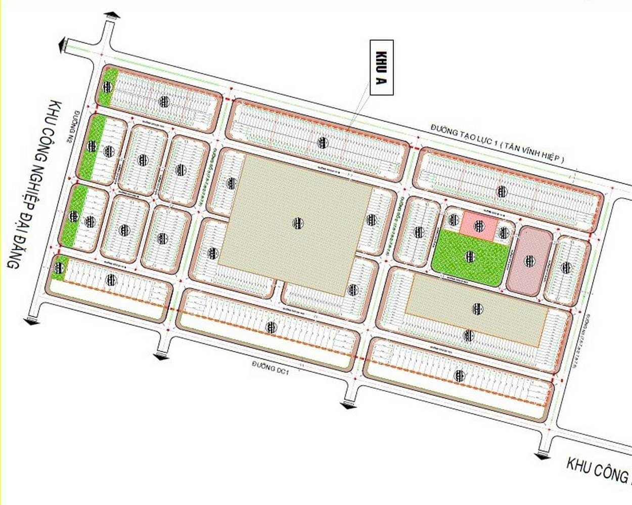Mặt bằng phân khu A dự án khu nhà ở Đại Nam tại Bình Dương New City