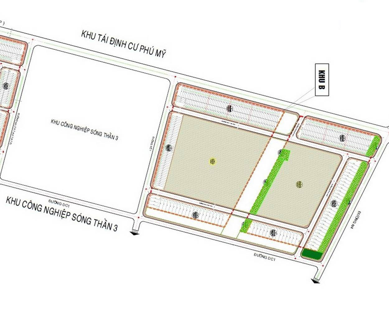 Mặt bằng phân khu B dự án khu nhà ở Đại Nam nằm tại Bình Dương