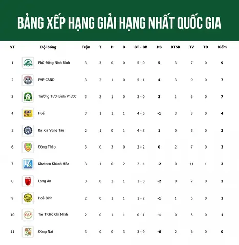 Thứ Hạng Giải Bóng Đá Vô Địch Quốc Gia 2024–25